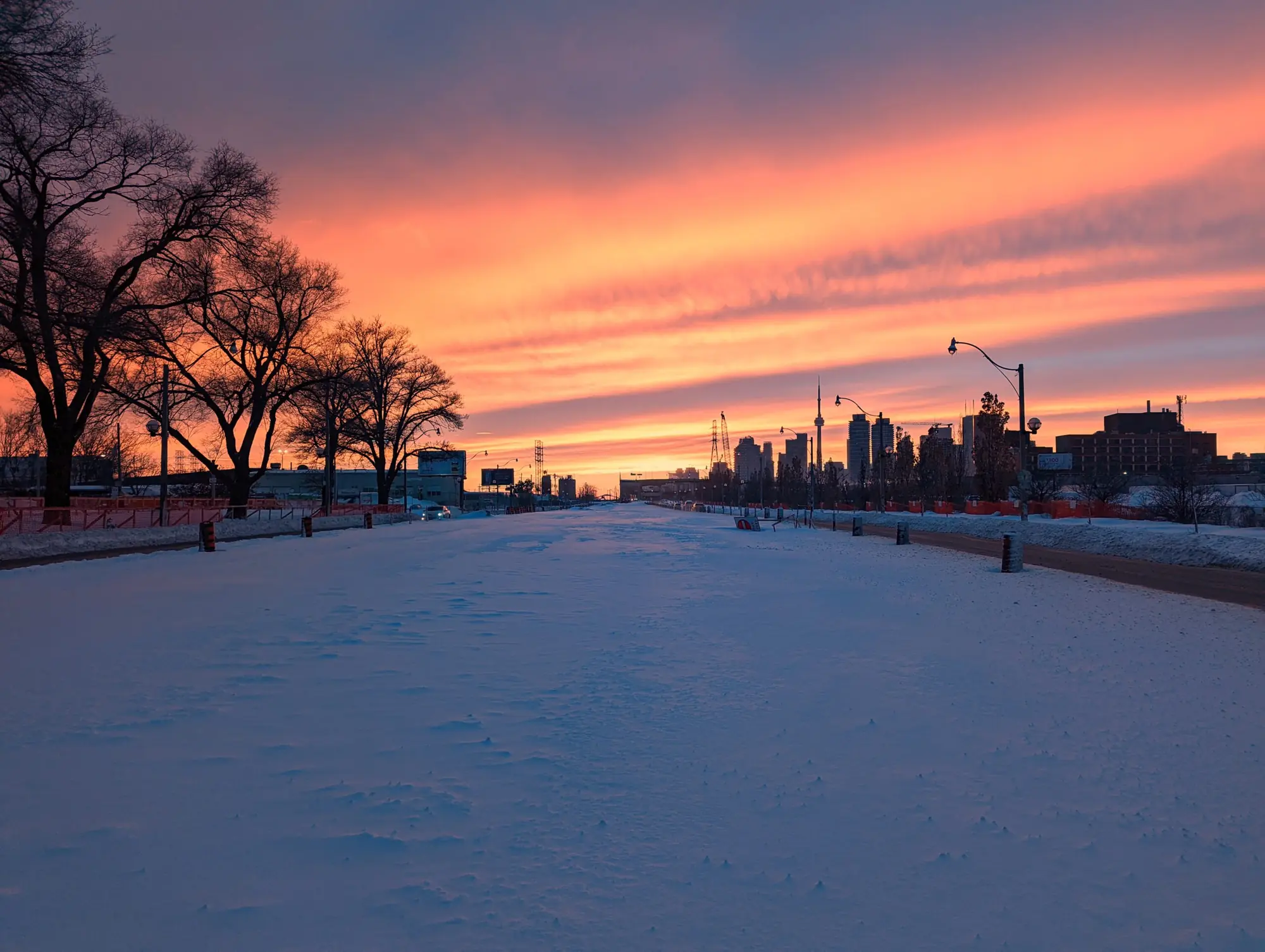 Snowy City Sunset